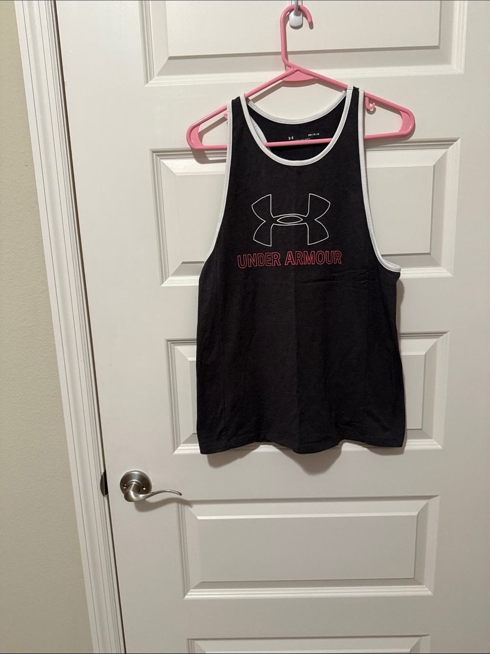 Under Armour Black Tank with White Trim and Pinkish Red Logo